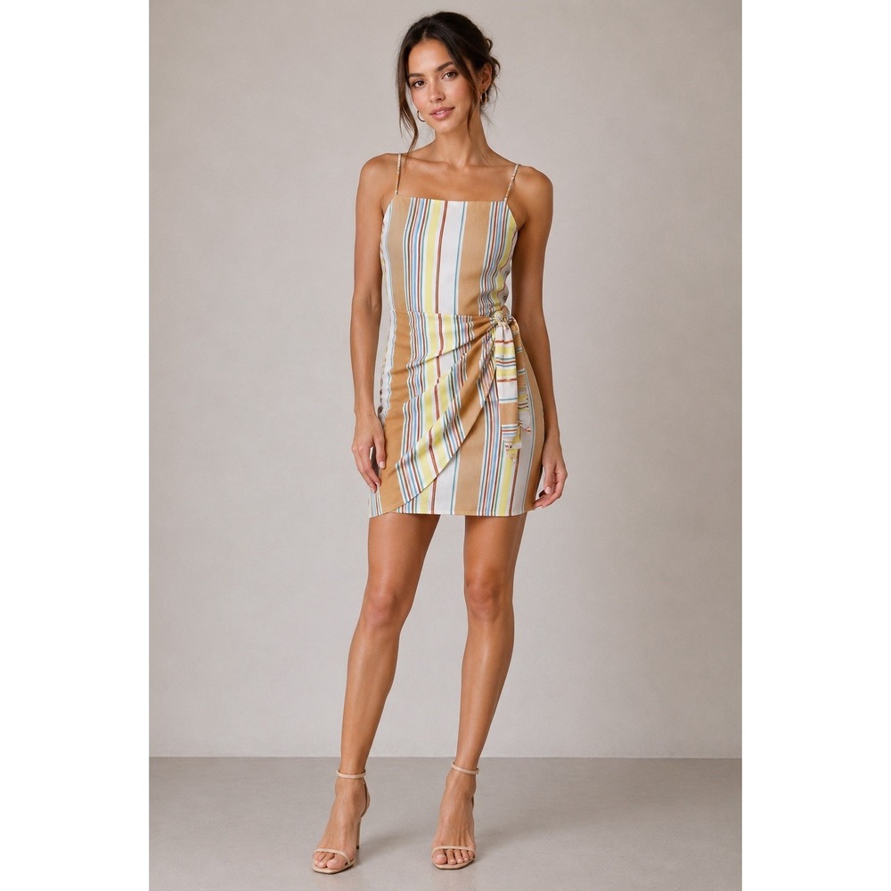 Altard State Dress Small Orange Multi Stripe Front Tie Boho Summer